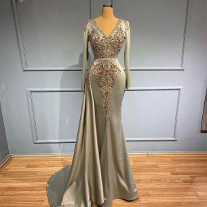 Elegant Mermaid Satin Floor-Length Evening Party Dress