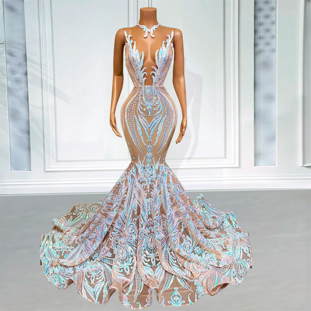 Elegant O-neck Sleeveless Sequin Floor-Length Prom Party Dress - Image 2