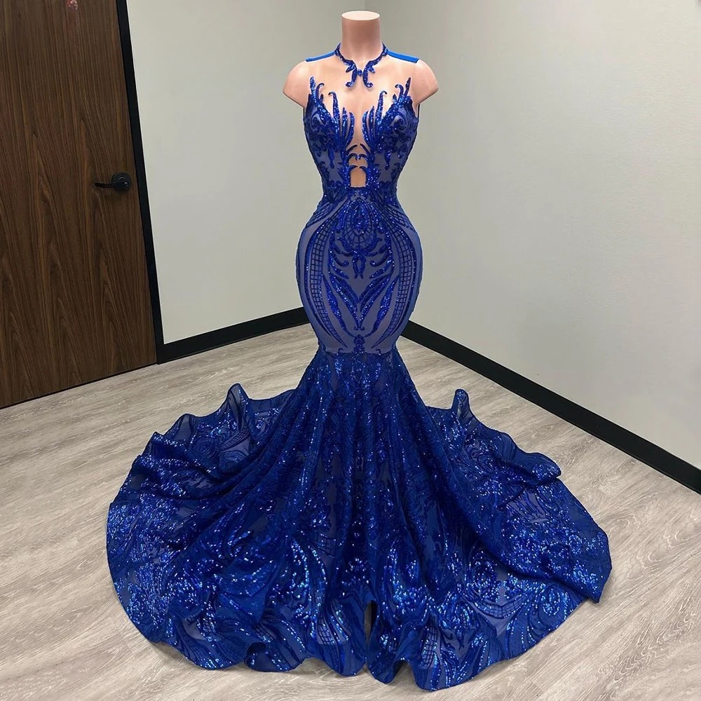 Elegant O-neck Sleeveless Sequin Floor-Length Prom Party Dress - Image 3