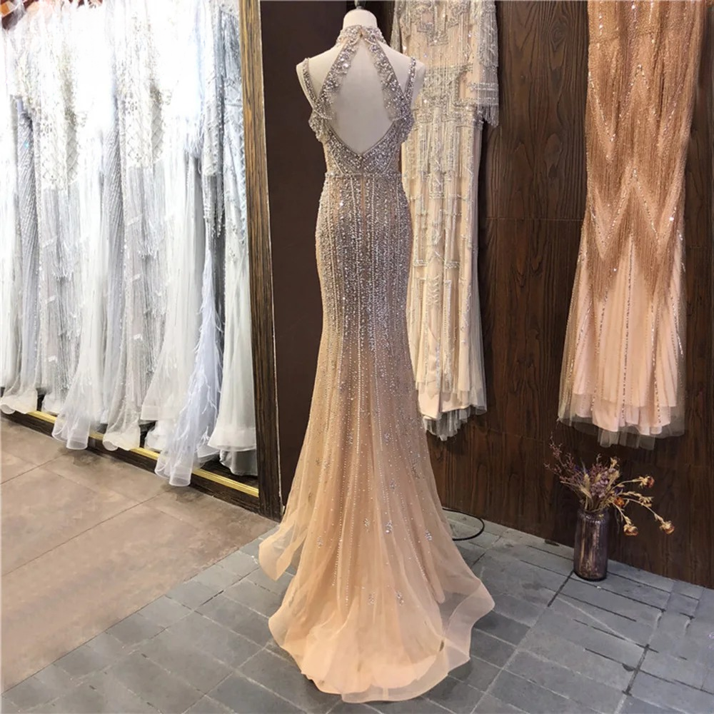 Elegant Pearls V-Neck Sleeveless Floor-Length Evening Party Dress - Image 8