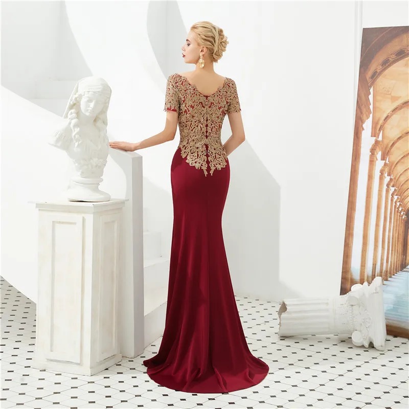 Elegant Short Sleeves Mermaid Floor-Length Evening Party Dress - Image 2