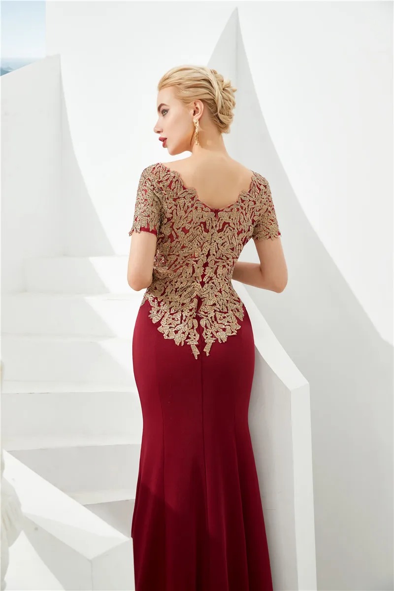 Elegant Short Sleeves Mermaid Floor-Length Evening Party Dress - Image 4