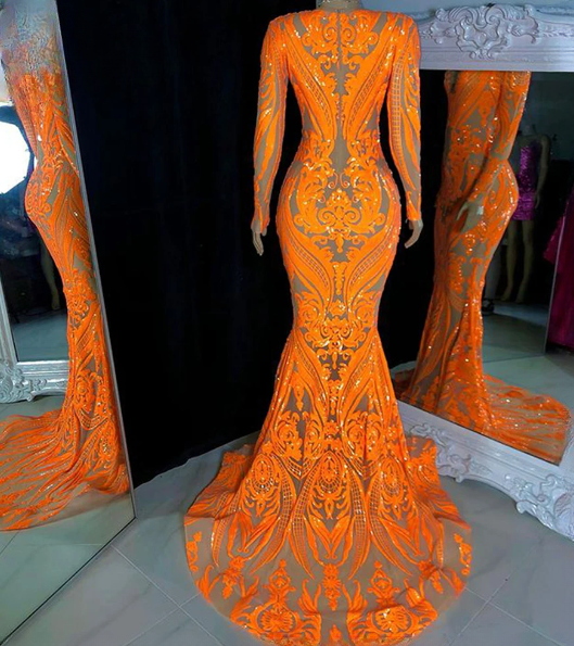 Elegant V-Neck Mermaid Sequin Floor-Length Party Prom Dress - Image 2