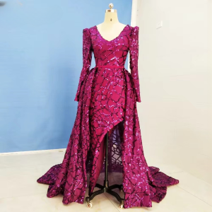 Luxury Sparkle Detachable Train V-Neck Floor-Length Party Dress