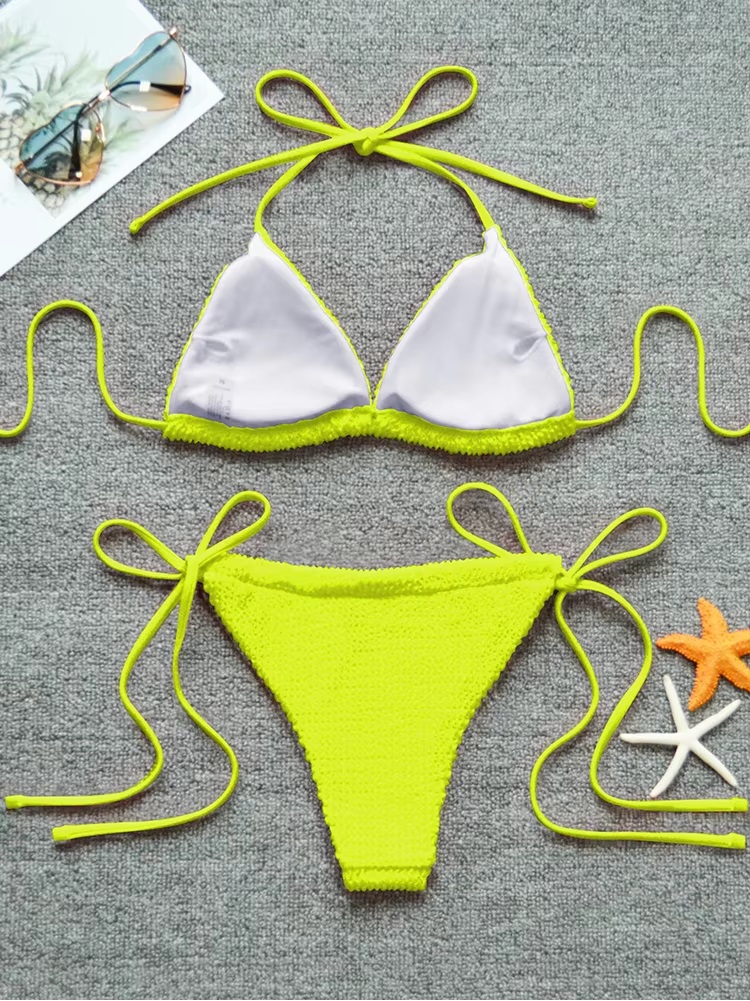 Micro Textured Bandage Halter Neck Brazilian Bathing Suit - Image 4