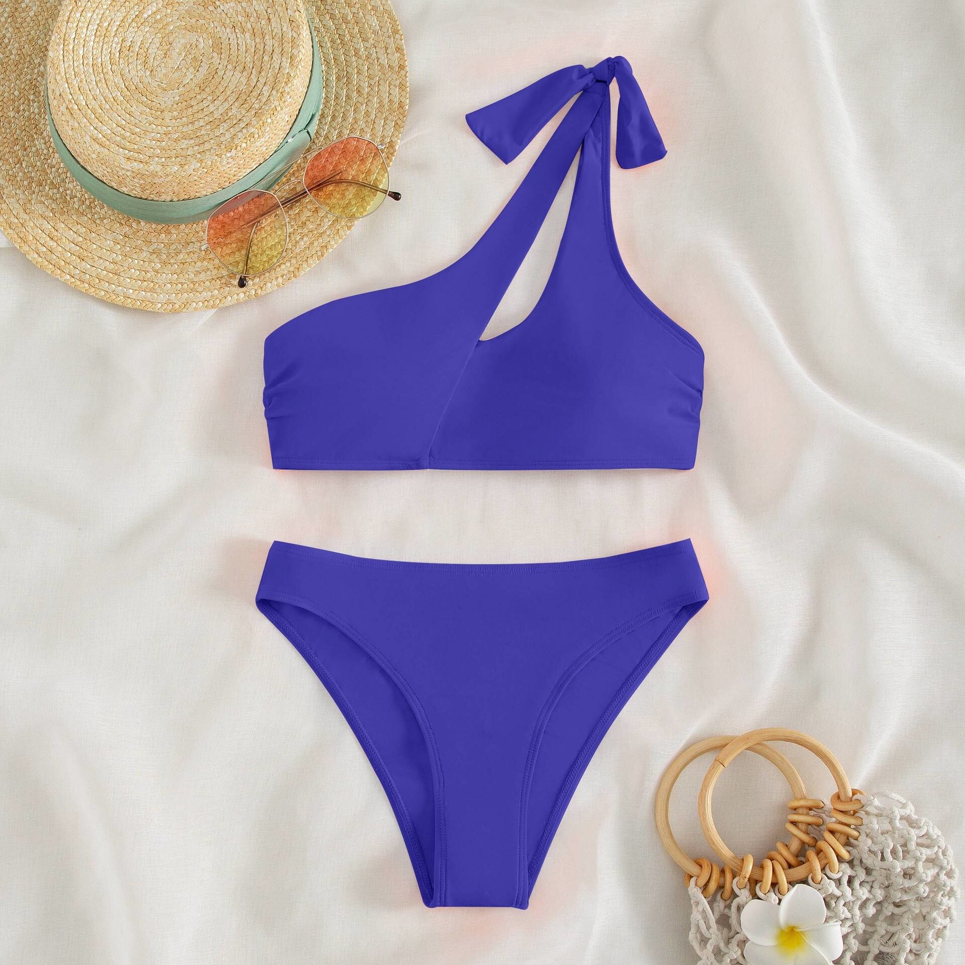 New Summer Swimwear Women Solid Push Up One Shoulder Sexy Bow Bikini Set –  TD Mercado