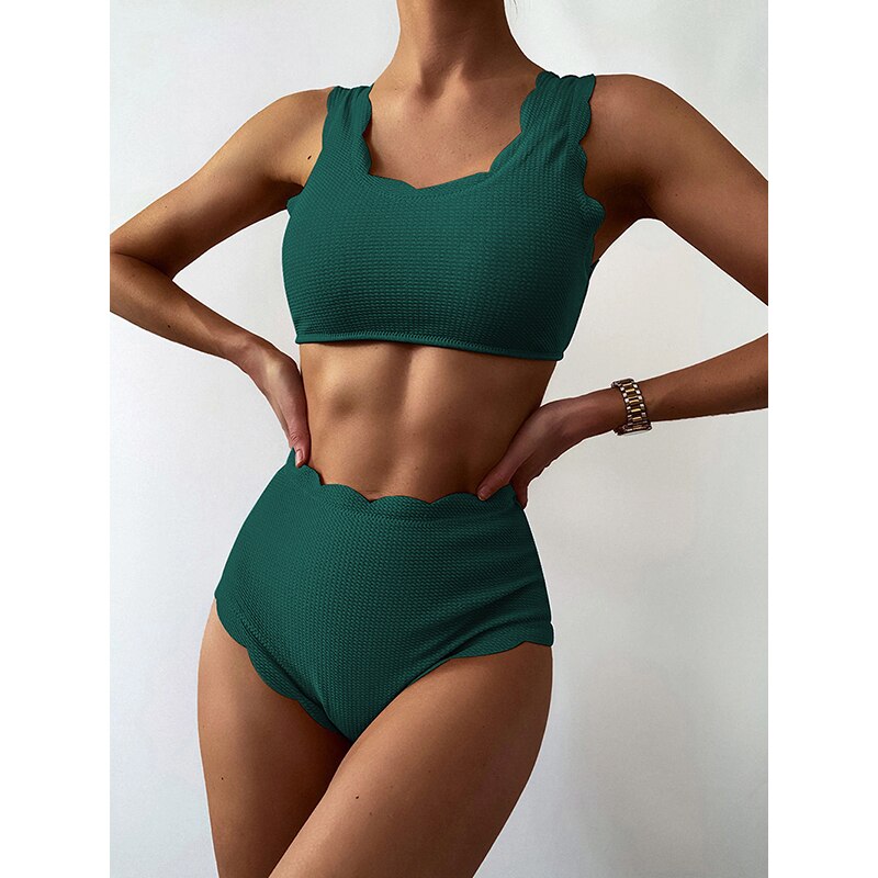 Scallop Trim High Waist Bikini Swimsuit Women Swimwear Push Up Bikini Set Lace-up Bathing Suit - Image 6
