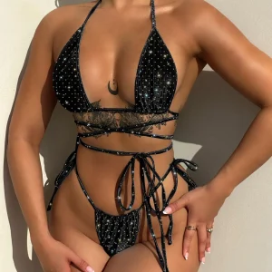 Sequin Shiny Criss Cross Push Up Micro Bandage Tie Side Swimwear