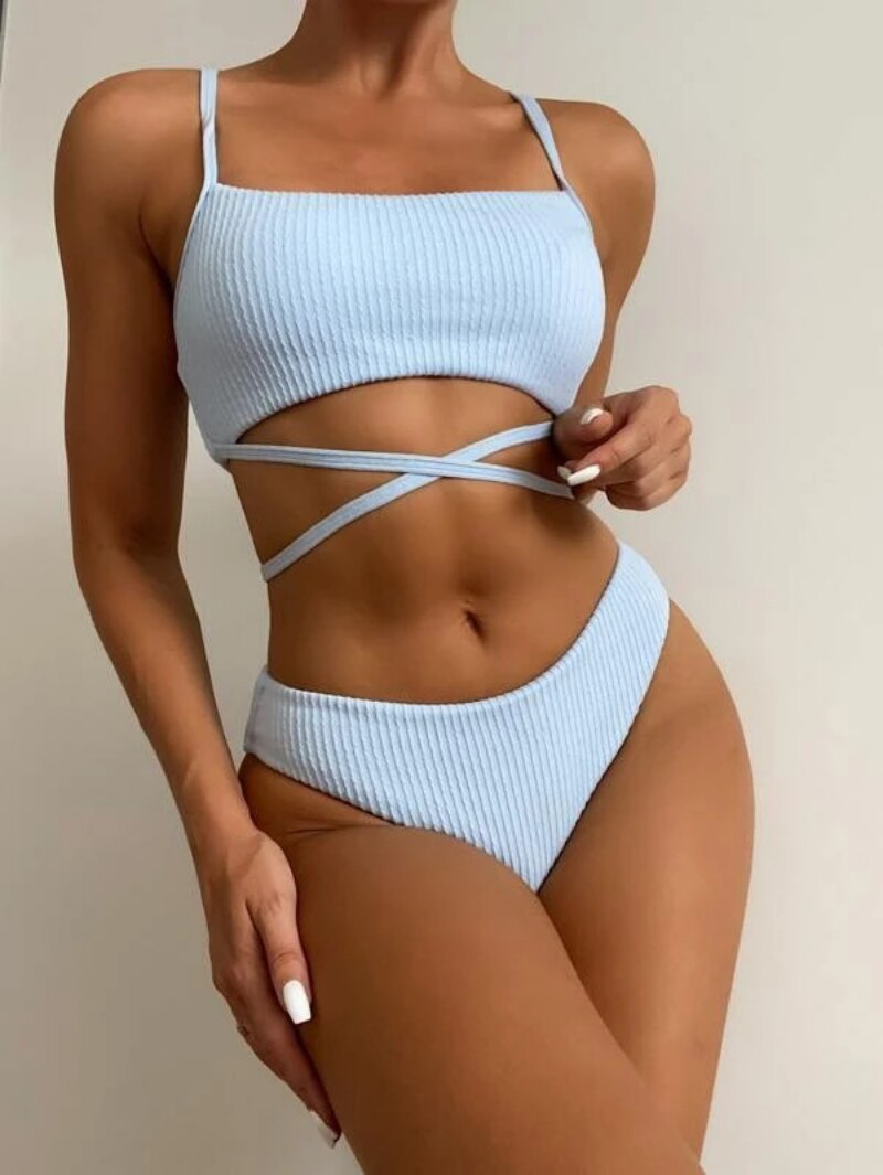 New Summer Swimwear Women Solid Push Up One Shoulder Sexy Bow Bikini Set –  TD Mercado