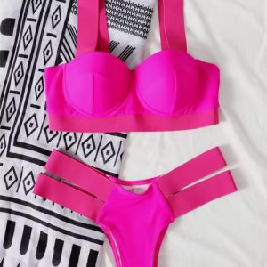 Splicing High Waist Cut Out Strappy Bather Bikini Set
