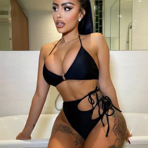 Trendy Cut Out Strappy High Waist Two Pieces Bikini Set Bathing Suit