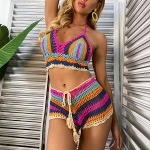 Woven Push Up Hollow Out Crochet Bikini Set Bathing Suit