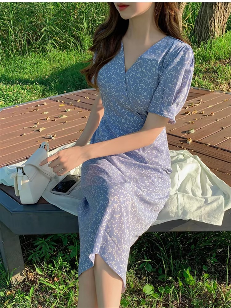 Casual Vintage Party Short Sleeve Beach Midi Dress - Image 9