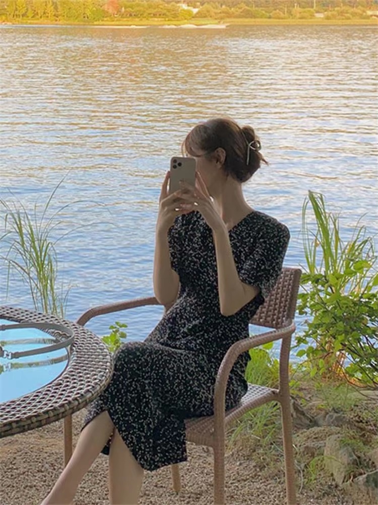 Casual Vintage Party Short Sleeve Beach Midi Dress - Image 2