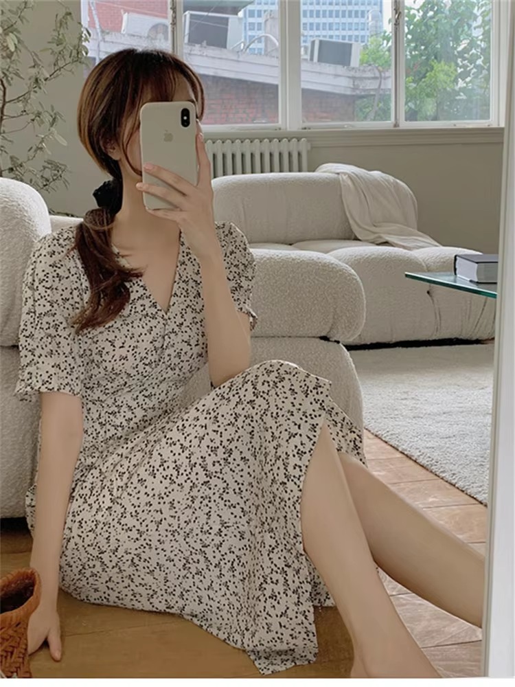 Casual Vintage Party Short Sleeve Beach Midi Dress - Image 6