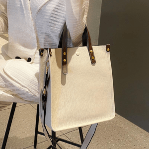 Cowhide Top Handbag Lychee Pattern Contrast Color Shoulder Bag For Women Teenage Girl Leisure Shopping Shoulder Bags