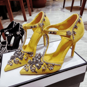 Diamond T-Strap Pointy High Heels Women's Pumps Bling Bling Rhinestone Encrusted Suede Shoe Female Banquet Cover Heel Sandals