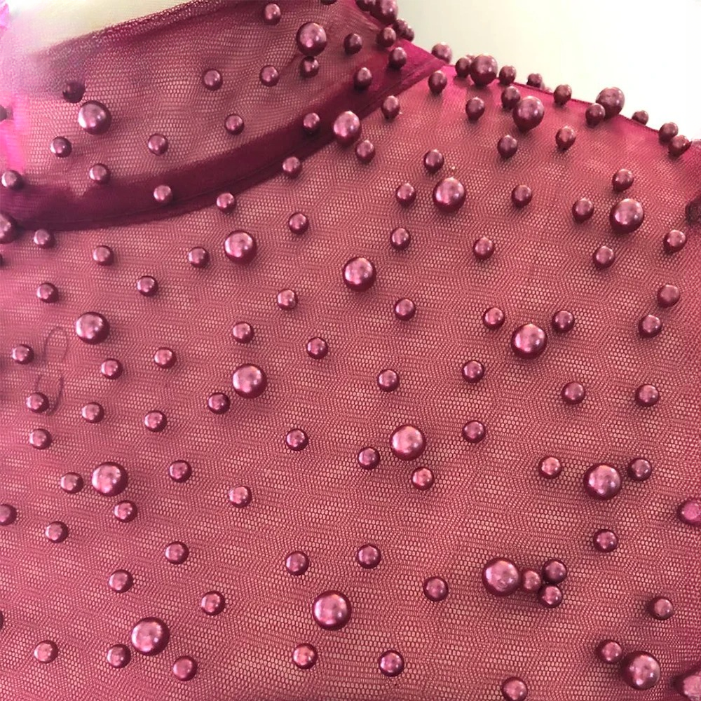 Elegant Aline High Neck Long Sleeves Chiffon Pearls Ruffles Dress - Image 12