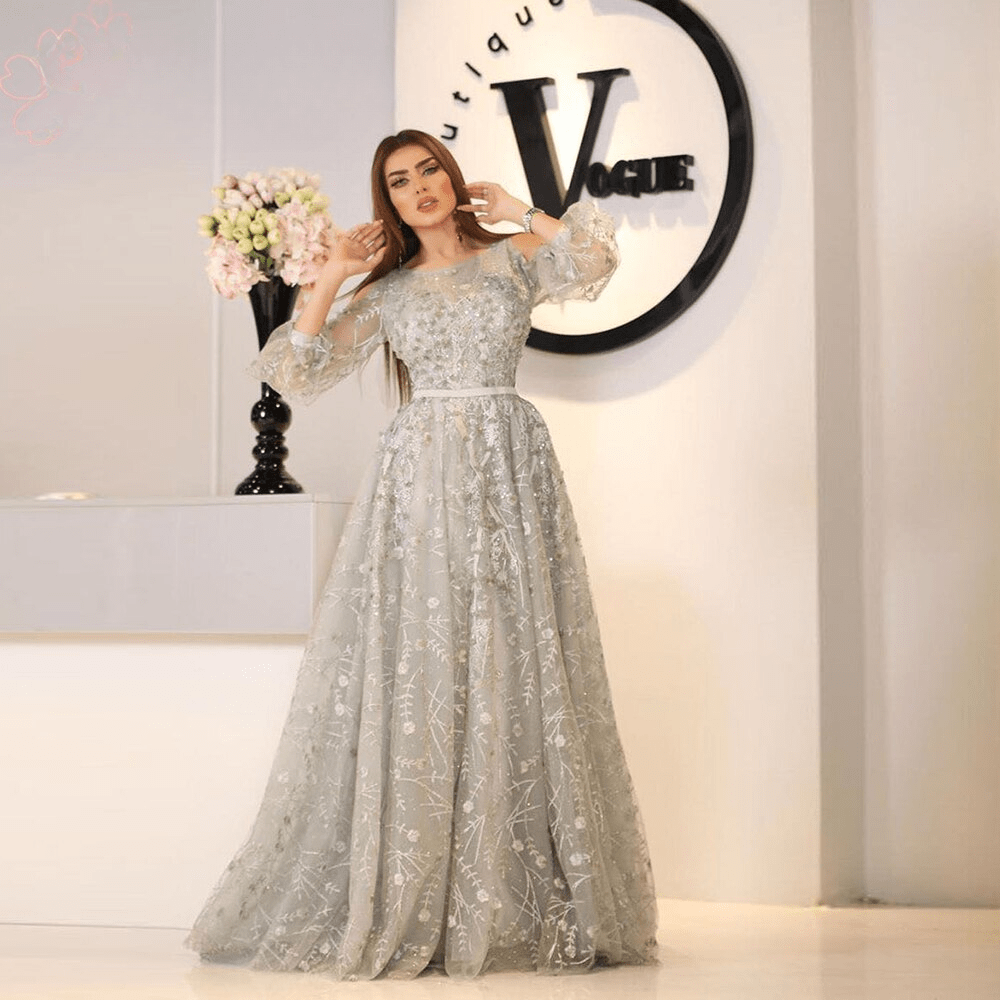 Elegant Lace Evening Night Dress for Women 2023 Aline O Neck Trumpet Sleeves