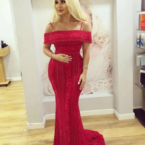 Elegant Mermaid Full Lace Pearls Off Shoulder Beads Evening Party Dress