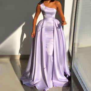 Elegant Mermaid One Shoulder Satin Evening Party Dress