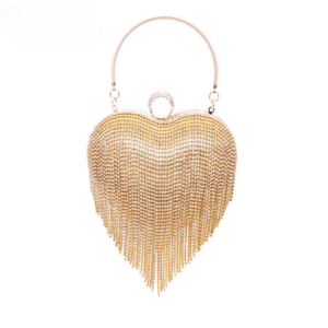 Heart Tassel Clutch Bag For Women luxury Rainstone Evening Party Wedding Handbag Purse Metal Tote bridal Clutch