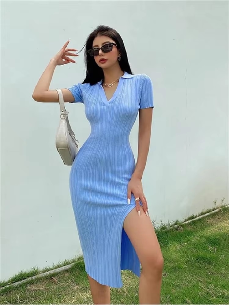 Long Vestidos Vintage Beach Party Bodycon Knitted Slim Dress - Image 2