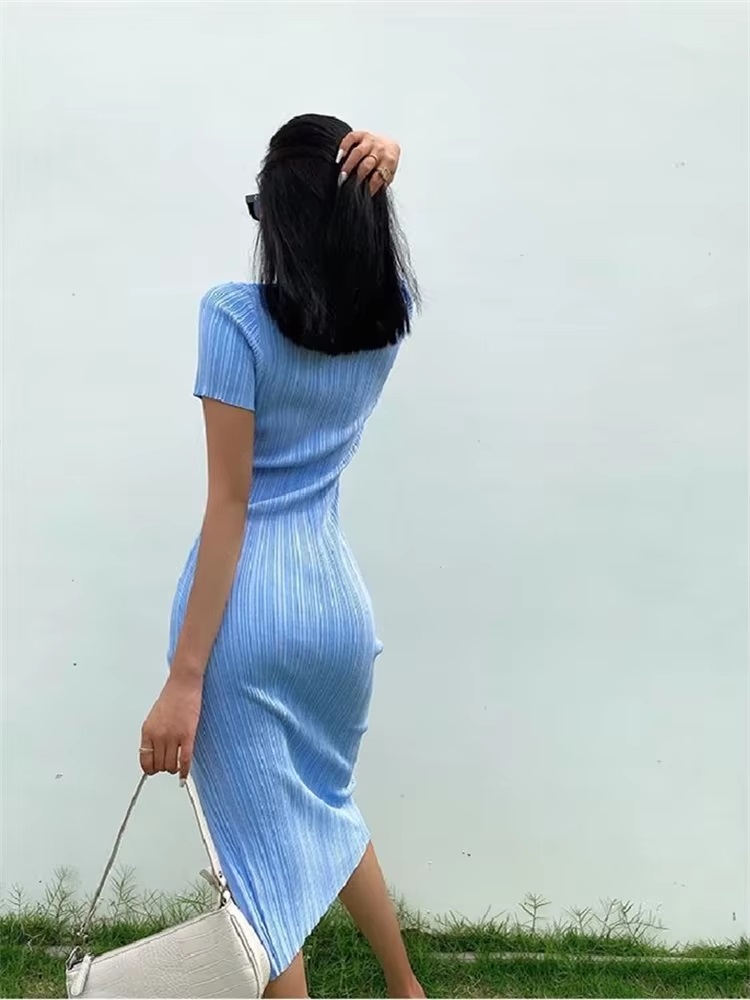 Long Vestidos Vintage Beach Party Bodycon Knitted Slim Dress - Image 3
