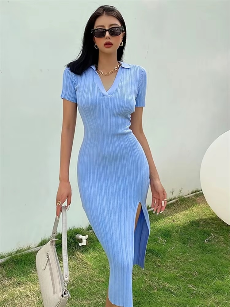 Long Vestidos Vintage Beach Party Bodycon Knitted Slim Dress