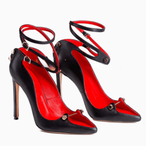 Metal Buckles Thin High Heels Women Pumps Pointed Toe Cut-Out Black Red Party
