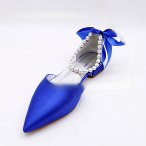 Pearl Chain Satin Low Heel Sandals for Women Ribbon Pointy Summer Shoes Female Cover Heel