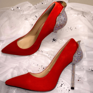 Red Wedding Shoes Bride Diamond Crystal Stiletto High Heels Pumps Women's Shoe Pointed Toe