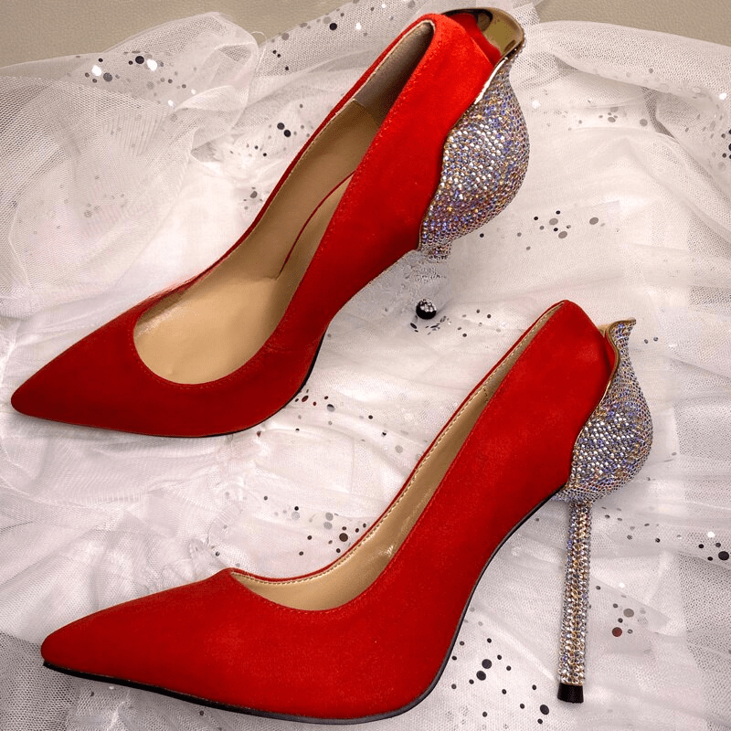 Boghandel bønner Alfabet Red Wedding Shoes Bride Diamond Crystal Stiletto High Heels Pumps Women's  Shoe Pointed Toe - TD Mercado