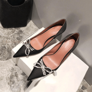 Silk Pointed Toe Women Pumps Shallow High-Heeled 6cm 8cm Shoes Rhinestone Butterfly Knot Office Lady Casual Shoes