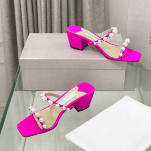 Fairy Wind Pearl low Heels Toe Pumps Silk Hollow Pink Women's Sandals