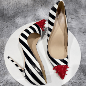 Zebra Striped High Heels Pumps for Women 8 10 12Cm Stilettos Pointed Toe Rivet Shallow Leather Shoes