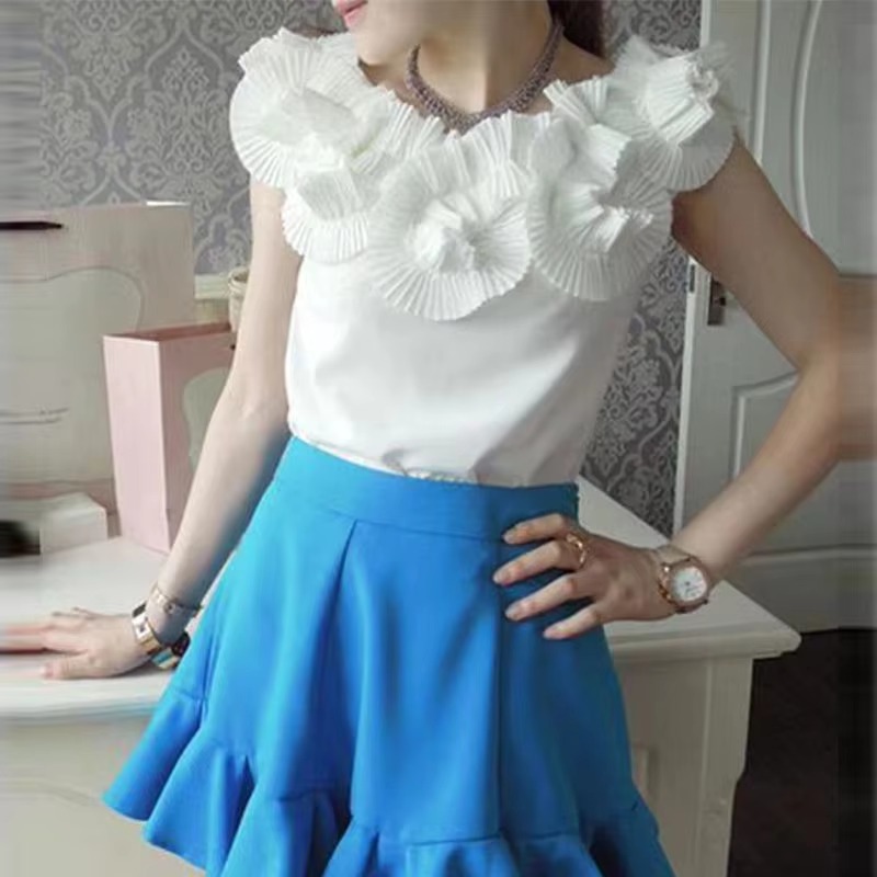 Casual Chiffon Flower Sleeveless Slight Stretch Blouses - Image 2