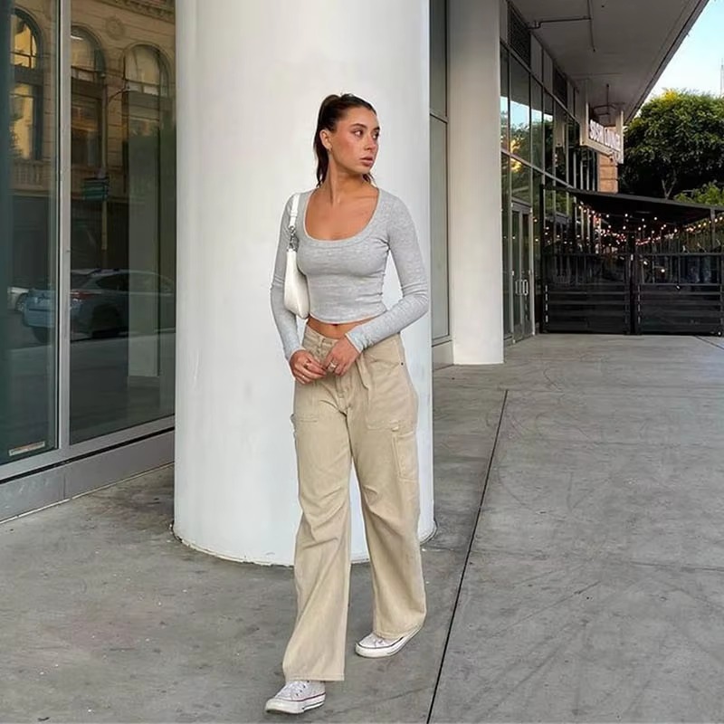 Casual Neck Knitted Stretch Value Skinny Crop T Shirt - Image 2