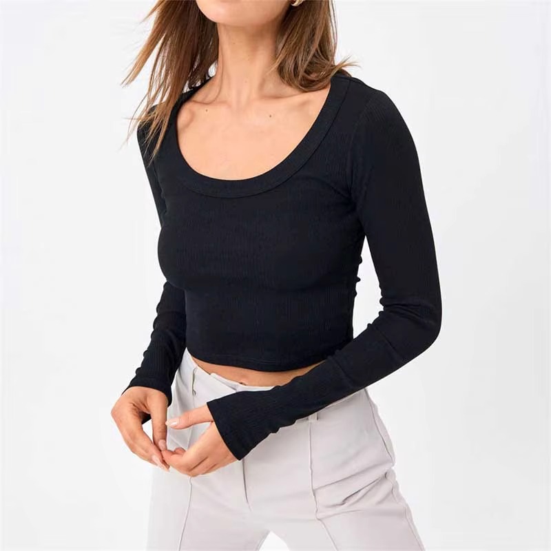Casual Neck Knitted Stretch Value Skinny Crop T Shirt - Image 12