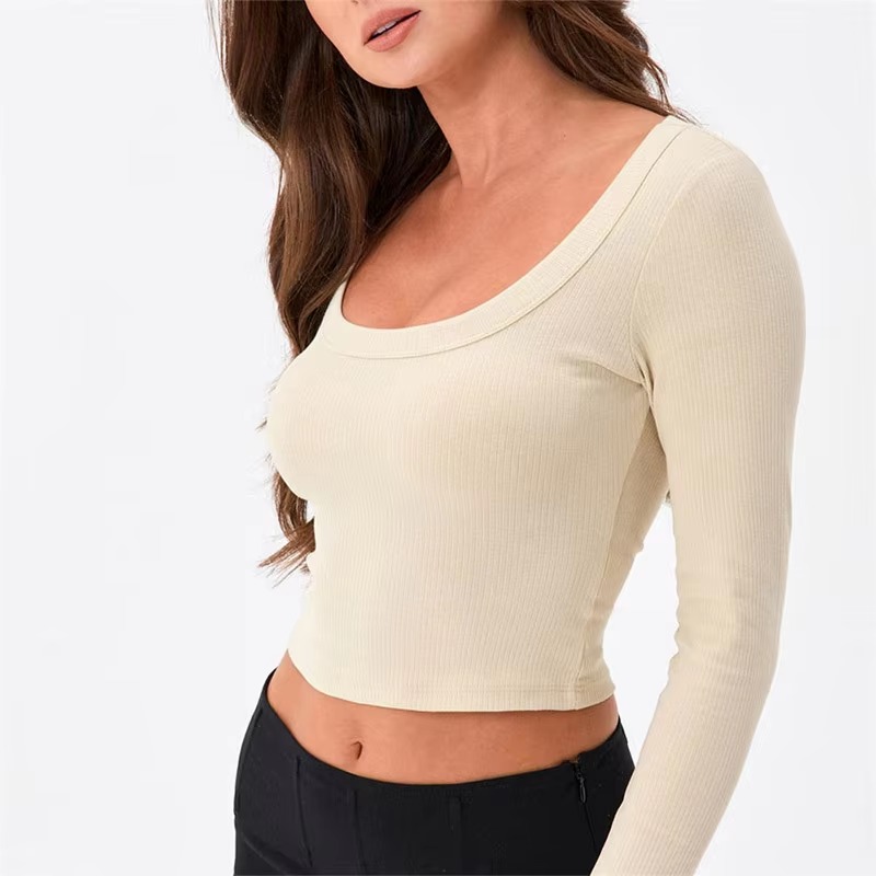 Casual Neck Knitted Stretch Value Skinny Crop T Shirt - Image 15