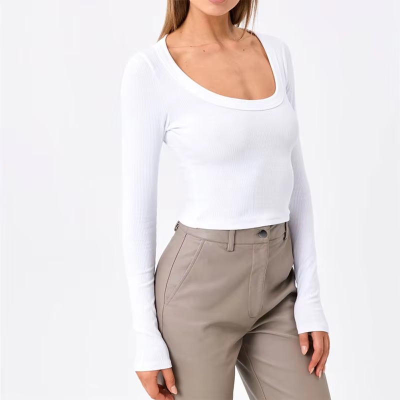 Casual Neck Knitted Stretch Value Skinny Crop T Shirt - Image 16