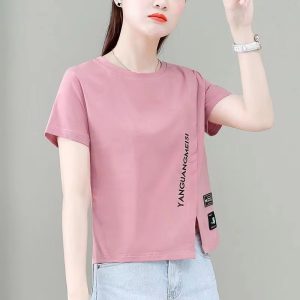 Casual O-Neck Letters Print Split Short Sleeve T-shirt