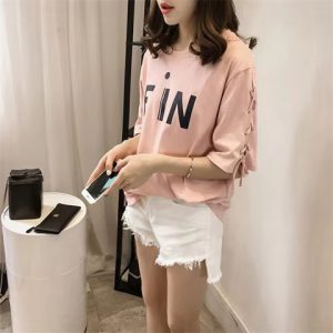 Casual Pullover Graphic Short Sleeve Lace Loose T-shirt