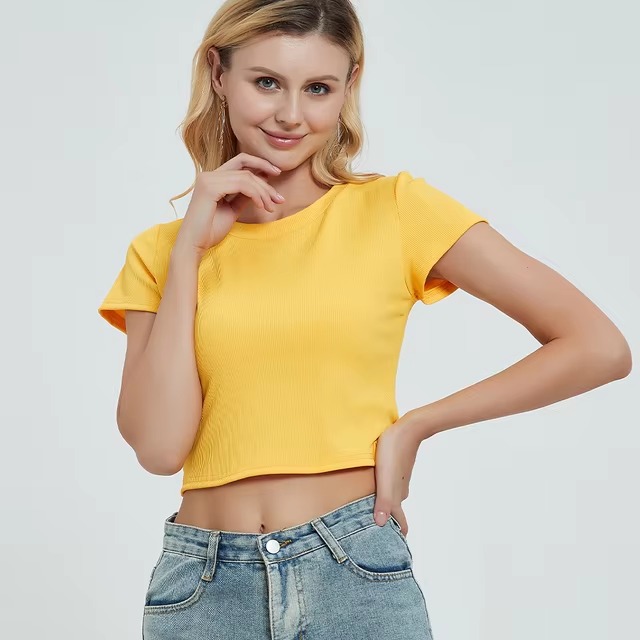 Casual Ribber O-Neck High Stretch Knit Crop Top - Image 13