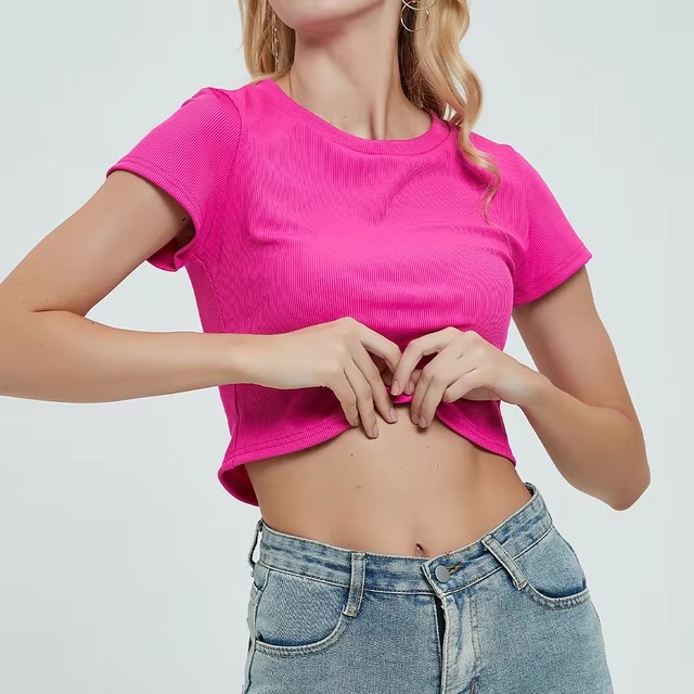 Casual Ribber O-Neck High Stretch Knit Crop Top - Image 10