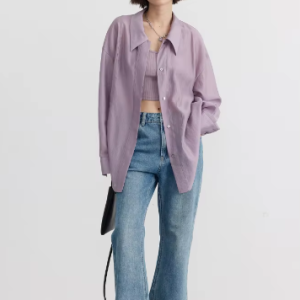 Casual Thin Long Sleeve Slightly Solid Design Loose Shirt