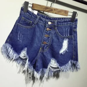 Casual fashion Cool High Waists Fur-Lined Leg-Openings Denim Booty Shorts