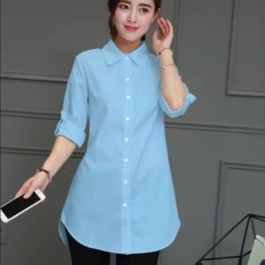 Cotton Long Blouses Top Slim Long Sleeve Turn-down Collar Shirts