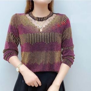 Diamond Hollow Out Trend Fashion Loose Casual Lace Patchwork Pullover Top