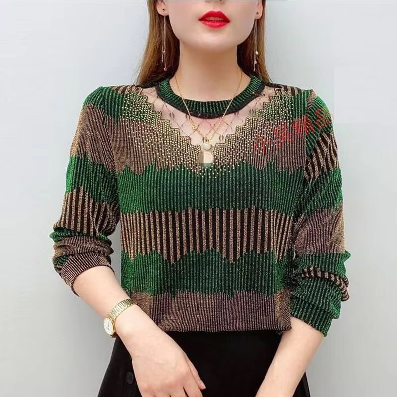 Diamond Hollow Out Trend Fashion Loose Casual Lace Patchwork Pullover Top - Image 3